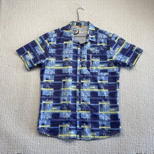 Karbur Golf Performance Light Button Up Shirt Size Large Floral & Palm Trees